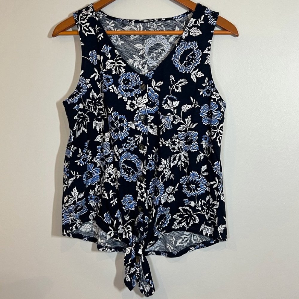 LOFT Navy and White Floral Tank Top
